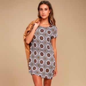 Blue and Orange Print Shift Dress
